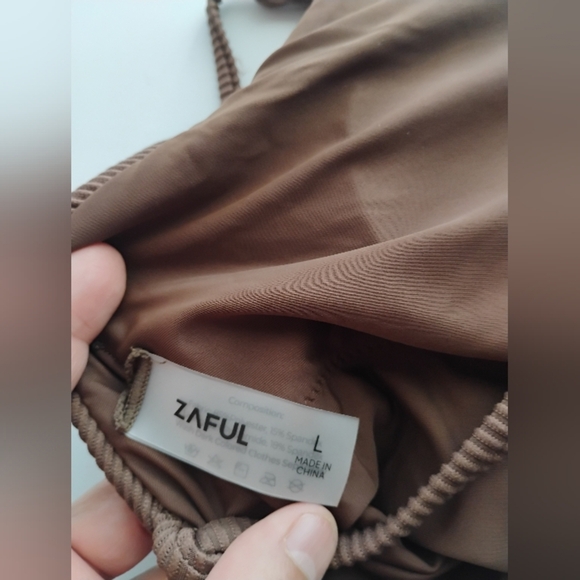 ZAFUL One Piece  Lace Up Tie Back Ribbed Fully Lined Tummy Control Scoop Padded - Picture 9 of 13